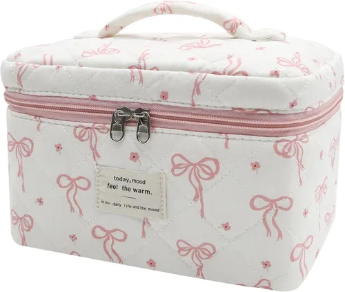 Vista 41 de Gosect Bolsa de maquillaje grande, bonita bolsa de cosméticos para mujeres y niñas, bolsa de aseo estética de coqueta floral, bolsa organizadora