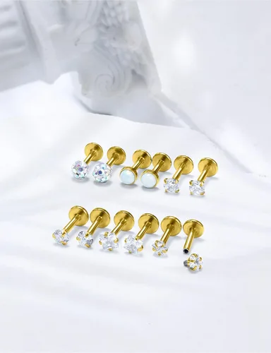 Vista 6 de Aretes de nariz de acero quirúrgico 316L con parte trasera plana de 16G, piercing de labio Medusa Labret Monroe, Tragus Forward Helix, Caracola