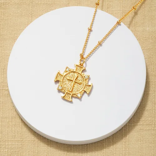 Vista 175 de Fettero - Collar con dije de cruz de fe, chapado en oro de 14 K, cadena fina, minimalista, simple, pequeña, para oración, regalo de joyería religiosa