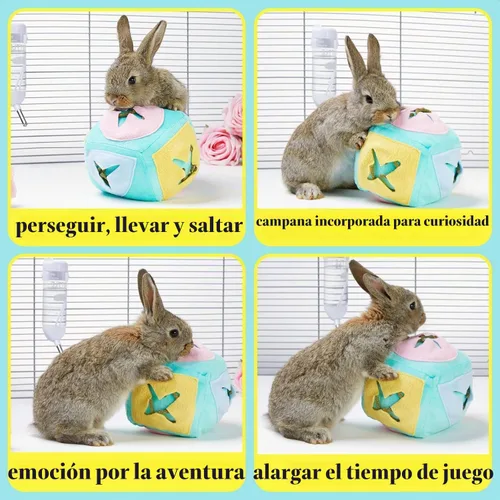 Vista 5 de Gran juguete de forrajeo para conejos con campana, juego de alimentación de rompecabezas lavable para conejos, juguete de conejo para conejos
