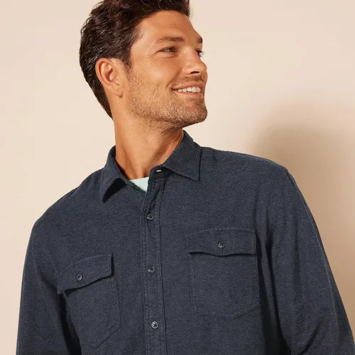 Vista 4 de Tienda Essentials Camisa de franela de manga larga con dos bolsillos para hombre