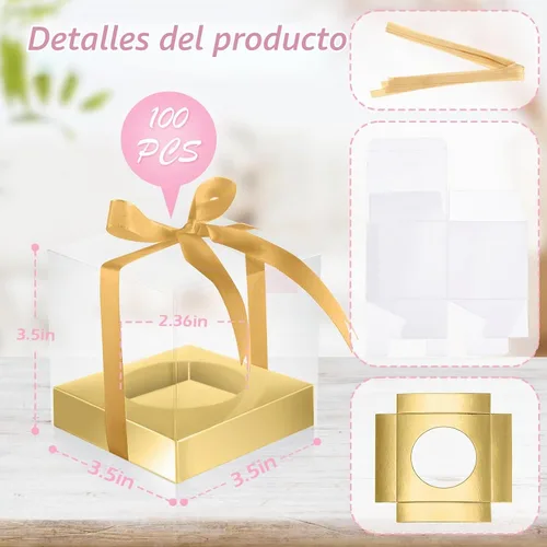 Vista 2 de Gerrii 100 Piezas Cajas Individuales de Plástico Transparente para Cupcakes de 3.5" Contenedores Individuales para Cupcakes Caja de Regalo de Dorado