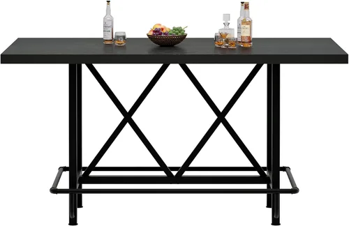 Vista 8 de Tribesigns Mesa de Bar, Mesa de Pub Industrial de Altura de Mostrador con Reposapiés de Metal, Mesa de Comedor de Cocina de Madera Rectangular de 63