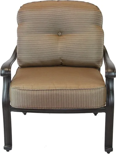 Vista 5 de Elizabeth Club Chair - Juego de 4 sillas de aluminio fundido sólido, color bronce oscuro, cojines de nogal