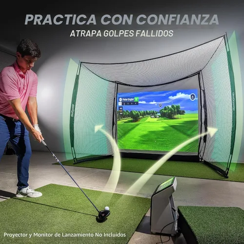 Vista 4 de GoSports Range Cage 10 ft x 8 ft Golf Net Cage – Indoor & Outdoor Golf Practice Net for Full Swing Training and Home Golf Simulator Setups Pantalla