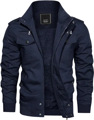 Vista 10 de CRYSULLY - Abrigo de invierno para hombre, estilo casual, con forro polar, bolsillos múltiples, estilo campo, con capucha extraíble