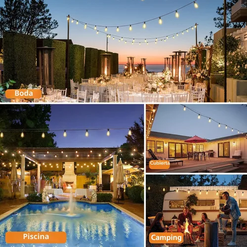 Vista 7 de Brightever Tira de luces regulables para exteriores con control remoto, 3 colores en 1 luz LED de patio para exteriores con 25+1 bombillas Edison