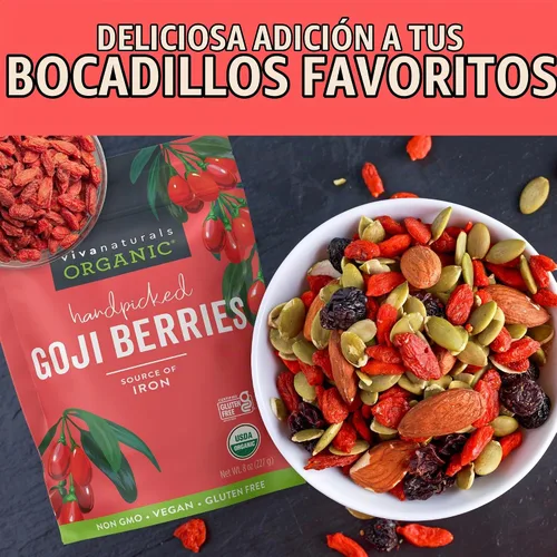 Vista 3 de Viva Naturals Bayas de Goji Orgánicas Secas, 8 oz (227 g) – Sin OGM, Veganas, Perfectas para Té de Bayas de Goji, Batidos, Horneado y Botanas