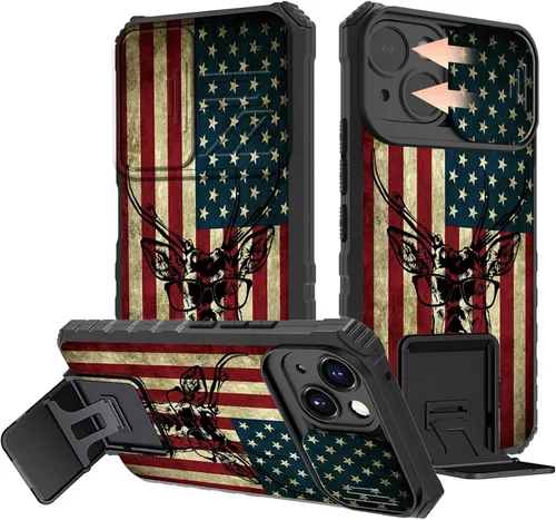 Vista 59 de Rossy Funda para iPhone 14 2022, para iPhone 14 con funda deslizante para cámara deslizante, soporte integrado, doble capa híbrida, a prueba de 1-37