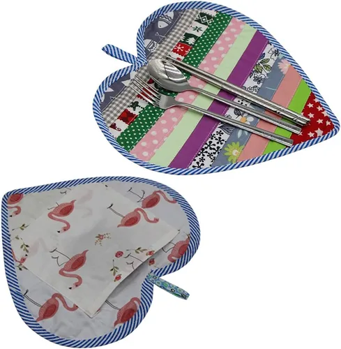 Vista 7 de 2 tapetes de tela en forma de corazón para cocina, almohadillas 100% algodón resistentes al calor con lazo para colgar, agarraderas decorativas