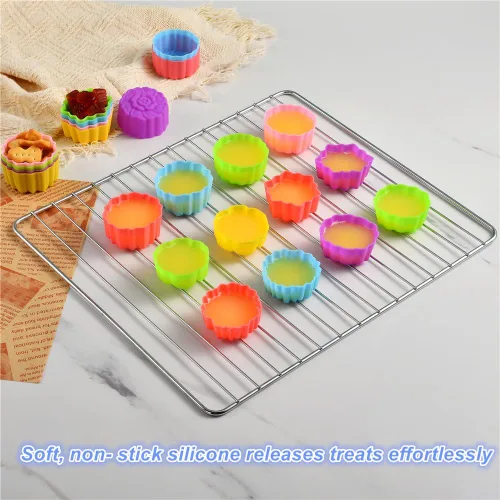 Vista 7 de Vasos de silicona reutilizables para hornear, forros de silicona de tamaño mini de 2 pulgadas para hornear, forros de muffins con múltiples formas