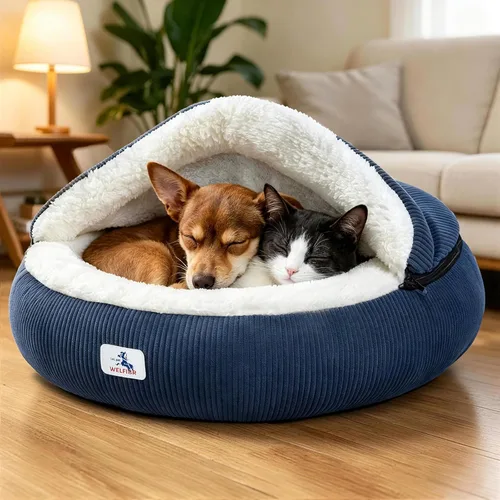 Vista 10 de Cama calmante y acogedora para cueva de perro, madriguera para No se pliega, funda con capucha, camas de capullo lavables, perros medianos y gatos