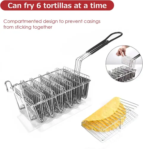 Vista 4 de FAMKIT Cesta para freidora de tacos, freidora de tacos, con capacidad para 6 conchas para freidora, cesta para tacos con mango de agarre