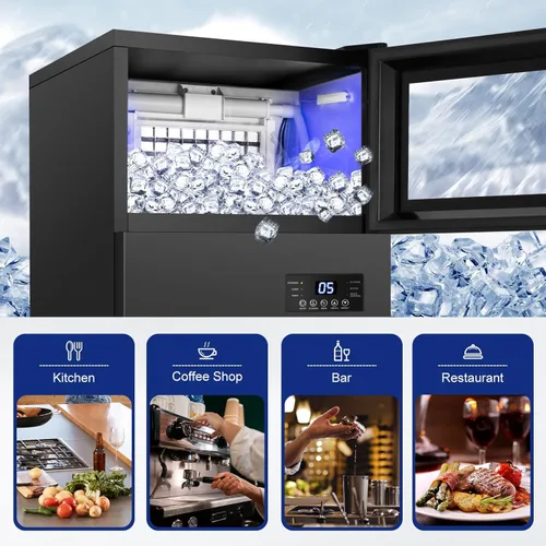 Vista 4 de Máquina de hielo comercial de 130 libras/24H con capacidad de hielo de 35 libras, máquina de hielo mejorada de 15 pulgadas de ancho bajo mostrador