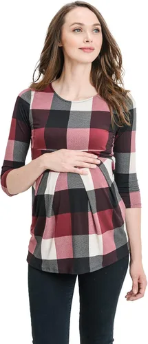 Vista 46 de LaClef - Blusa de maternidad para mujer, cuello redondo, manga 3/4, plisada al frente, estilo peplum