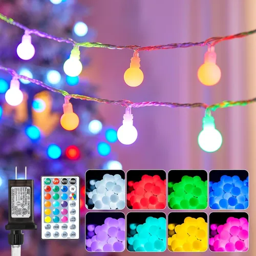 Vista 13 de Minetom Guirnalda de luces con forma de globo, 33 pies, 100 luces LED enchufables, 8 modos con control remoto, mini luces de globo para interiores