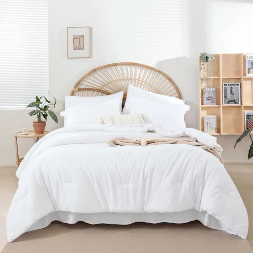 Vista 23 de weigelia Juego de edredón individual de 5 piezas beige en una bolsa, suave juego de ropa de cama Queen ligero para mujeres y hombres