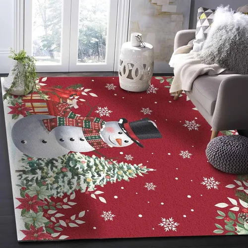 Vista 4 de Alfombra rectangular grande de 2.7 x 5 pies, para sala de estar, muñeco de nieve de Navidad, duradera, antideslizante, alfombra para dormitorio
