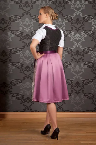 Vista 8 de Vestido midi de tirolesa bávara para mujer 2 piezas+delantal negro morado