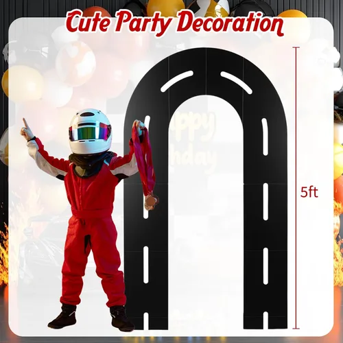 Vista 2 de Zhanmai Decoración de fondo para fiesta de carreras, soporte de arco de pista de carreras en forma de U con bolsa de agua ponderada, juego de tabla