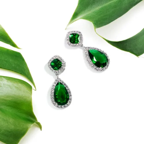 Vista 6 de Aretes colgantes clásicos de circonita cúbica AAA con circonita cúbica para mujer, para graduación, plata de ley 925, 6, 0.472in, Gema Metal