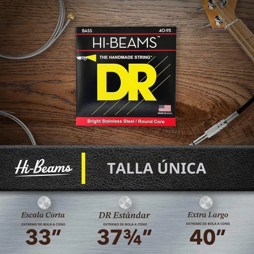 Vista 8 de DR Strings - Hi-Beams - Juego de cuerdas para bajo de 4 cuerdas - Mediano 45-105 - Núcleo redondo de acero inoxidable - Accesorios para bajo (MR-45)
