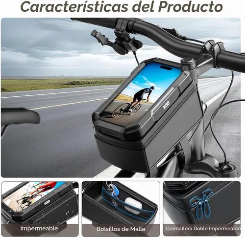 Vista 3 de KDD Bolsa de marco frontal para bicicleta con soporte impermeable para teléfono, bolsa de almacenamiento de ciclismo de montaña, bolsa de manillar