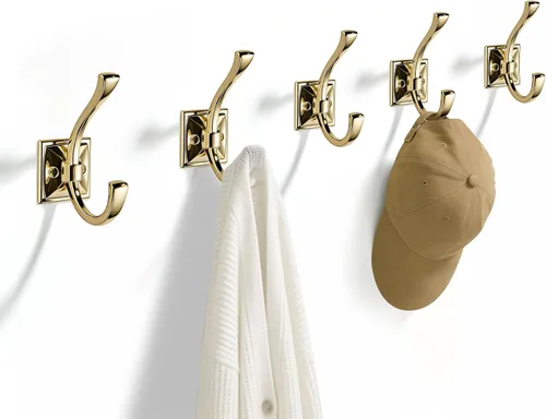 Vista 10 de TUNNY Paquete de 5 ganchos para colgar en la pared de diseño antiguo, ganchos de latón antiguo, gancho para toallas para armario de zapatos