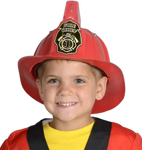 Vista 2 de Jr. - Casco rojo de bomberos con luces y sirena, sombrero de disfraz para niño