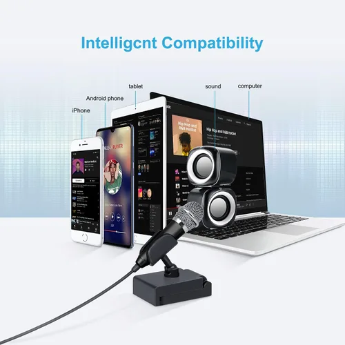 Vista 5 de Mini micrófono vocal/instrumento portátil para grabación de video de voz, canto, vlogging, podcasting, micrófono pequeño para iPhone, teléfono Negro