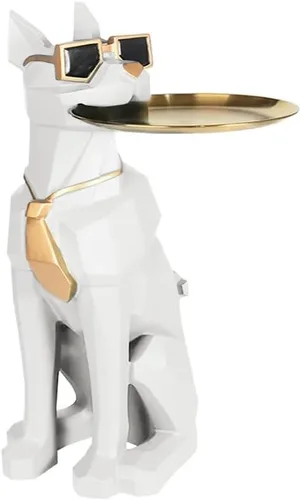 Vista 13 de homary Moderna escultura de perro de resina geométrica estatua de pie linda mesa auxiliar bandeja auxiliar con almacenamiento de pañuelos (negro)