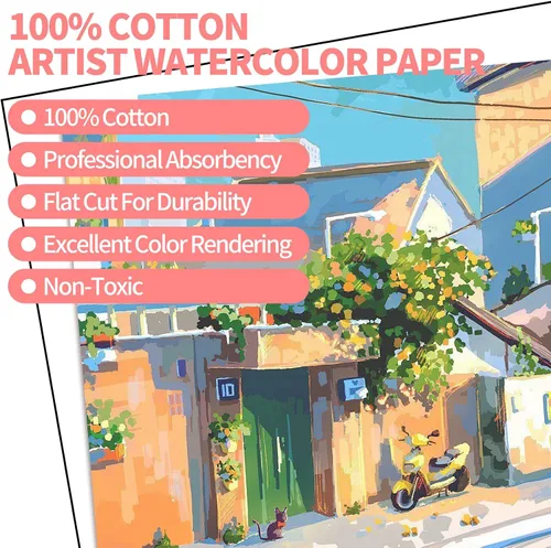 Vista 3 de ZAYOUAU 400 hojas de papel de acuarela a granel, 5 x 7 pulgadas, 300 GSM, algodón blanco prensado en frío, papel de pintura para niños