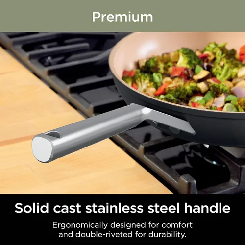 Vista 12 de Juego de ollas y sartenes Ninja antiadherentes Juego de utensilios de cocina de cerámica premium de vida extendida 9 piezas antiadherentes Gris
