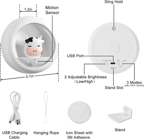 Vista 7 de AIMILAR Luz nocturna, luz recargable con sensor de movimiento con brillo ajustable y 3 opciones de montaje, luces nocturnas ideales para niños