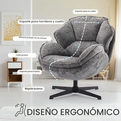 Vista 4 de IWMH Swivel Accent Chair for Living Room,Comfy Lounge Chair with Metal Legs Sillón tapizado moderno, asiento ancho, sillón reclinable, sofá de ocio