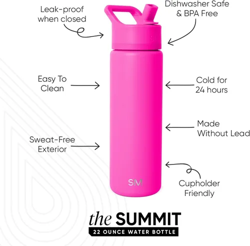 Vista 2 de Simple Modern botella de agua reutilizable con tapa con pajilla, termo de acero inoxidable con aislamiento al vacío, para gimnasio y deportes, Vibes