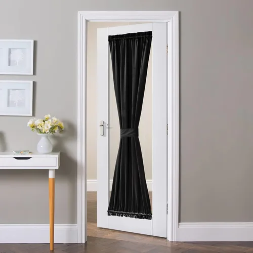 Vista 19 de NICETOWN Cortina negra de terciopelo para puerta de cocina/baño/patio/puerta corrediza de vidrio, aislante, con bolsillo para barra, insonorizante