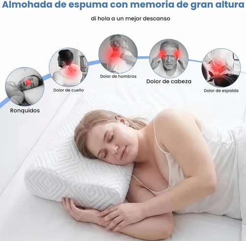 Vista 2 de Almohada de espuma viscoelástica, doble altura (4.7 y 6.1 pulgadas), almohada cervical de alto perfil para dormir de lado, almohada ergonómica