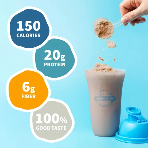 Vista 4 de Garden of Life Sabroso batido orgánico de reemplazo de comida de chocolate vegano, 2.4 libras y proteína orgánica cruda y chocolate verde, proteína