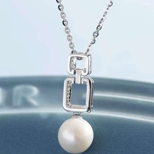 Vista 5 de FANCIME Pearl Necklace 9-10mm Genuine Freshwater Pearl Sterling Silver Cultured Pearl Pendant June Birthstone Necklace Fine Jewelry for Women