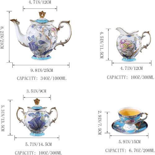 Vista 5 de ACMLIFE Juego de té con vajilla para adultos, juegos de porcelana de hueso de 33 piezas, juego de té de café para 6 o 4 juegos de té inglés vintage