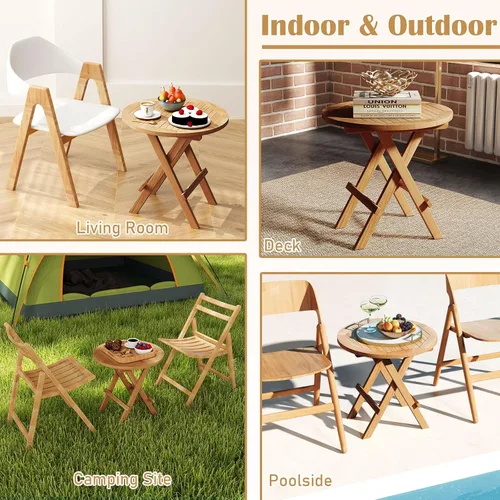 Vista 6 de RELAX4LIFE Mesa auxiliar plegable para exteriores, juego de 2 mesas auxiliares de madera de teca, mesa redonda de café bistró con mesa de listones