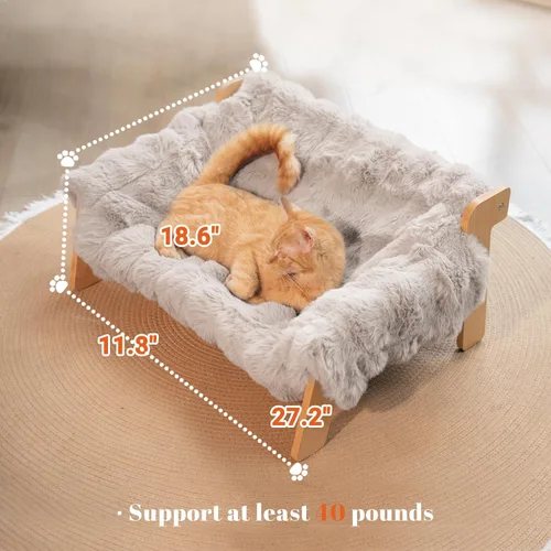 Vista 5 de CHEERHOME PETS Sofá cama elevada para gatos de interior, sofá de madera para gatos con funda extraíble lavable y esponjosa, sillón elevado para Sofá
