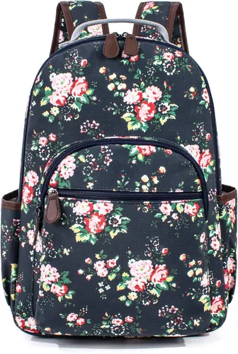 Vista 62 de Leaper Mochila para laptop para mujer: linda mochila floral para escuela, universidad, viajes, trabajo, mochila ligera para niños, Negro margarita
