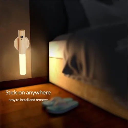 Vista 5 de Luces nocturnas con sensor de movimiento de madera LANDGOO Aplique de pared con pilas inalámbrico recargable LED para pasillo de cuerpo magnético