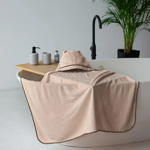 Vista 4 de Toallas prémium con capucha para niños pequeños, toalla de baño de rayón extra suave de bambú (beige)