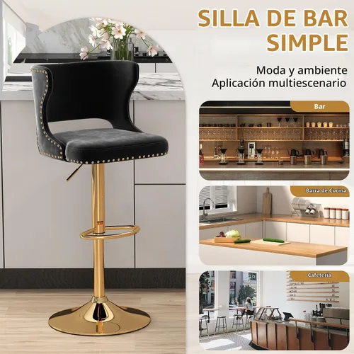 Vista 8 de Westice Juego de 2 taburetes de bar, taburetes de altura de mostrador para isla de cocina con base dorada ajustable, modernas sillas de bar