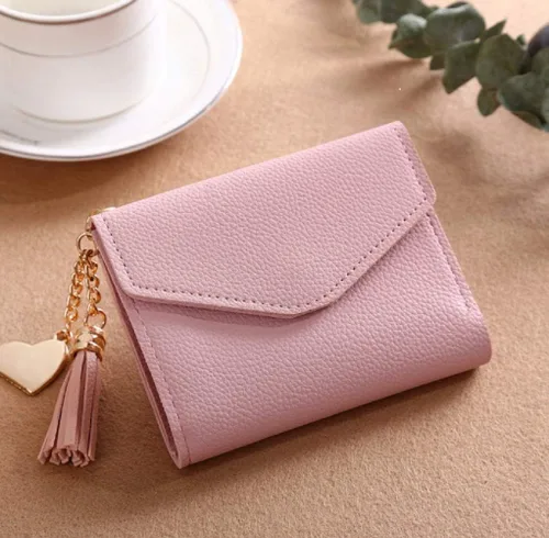 Vista 4 de Cartera pequeña de cuero para mujeres y niñas con tarjetero, Rosado, Cartera con tarjetero