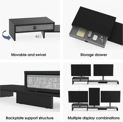 Vista 3 de Fenge - Soporte elevador para monitor de computadora con cajón para 2 o 3 monitores, soporte de escritorio ajustable en longitud y ángulo para Negro