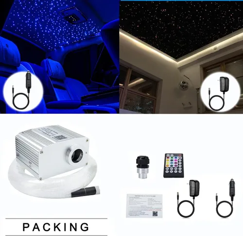 Vista 7 de AZIMOM Control Bluetooth 10W RGBW Twinkle Fibra Óptica Luces Estrella Kit de Luz de Techo 200 Unidades* 0.03 pulgadas x 6.5 pies Cables de Fibra
